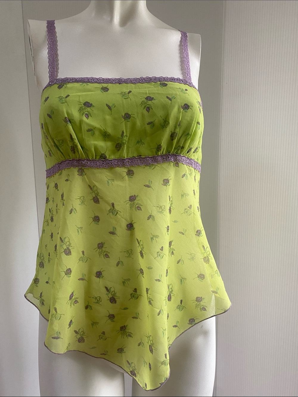 Urban Outfitters Lime Green and Lavender Floral Spaghetti Strap Cami